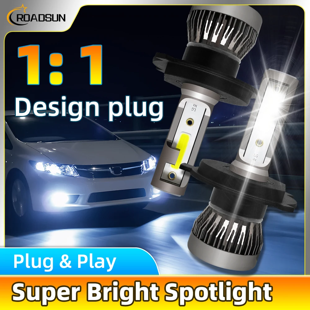 2PCS LED-Scheinwerferlampen 30000LM H4 Fern- und Abblendlicht 6000K Weiß 12-24V Plug&Play Hochintensitäts-COB-Chips-Stirnlampe