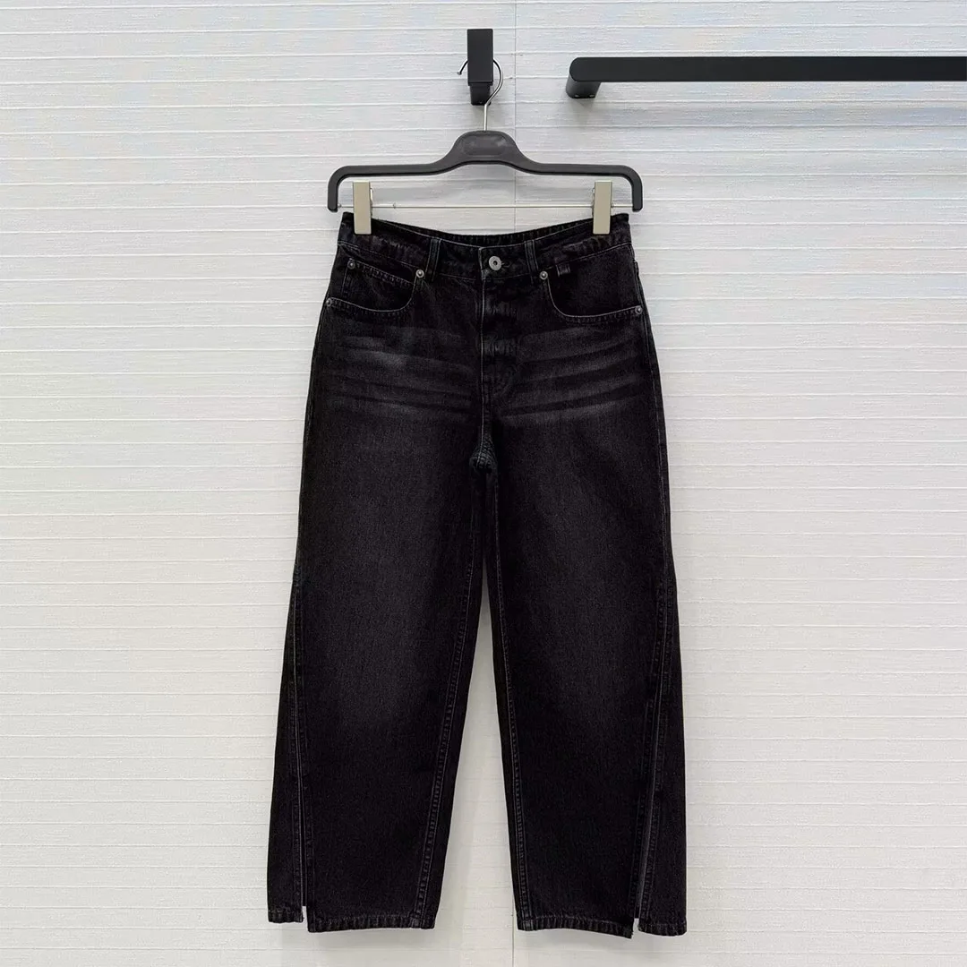 2026 New Fashion Washed Blue Loose Ankle Length Side Split Jeans Women High Waist Streetwear Novelty Denim Pants