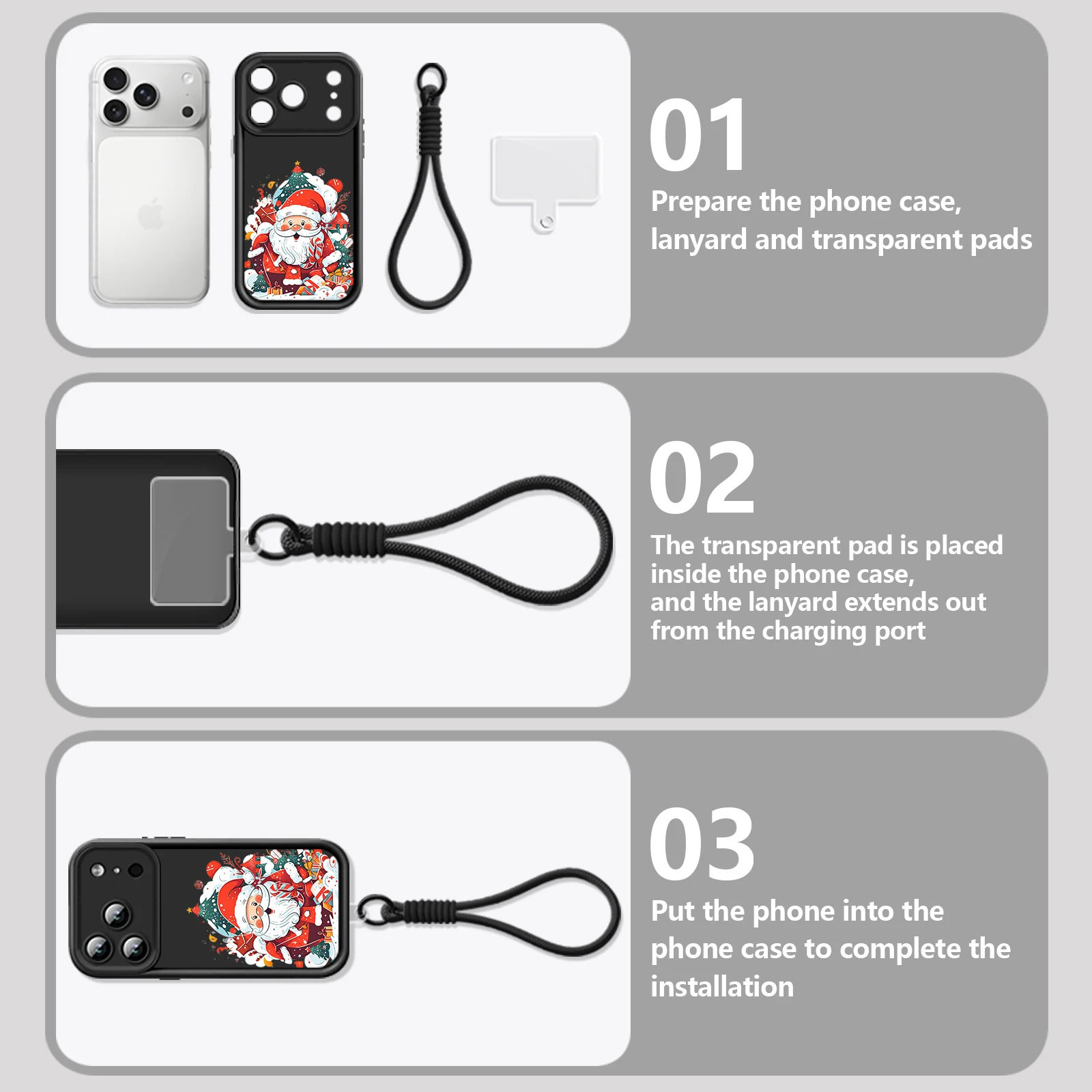 لينة بولي TPU الحبل جراب هاتف آيفون 17 برو ماكس الهواء 16E 16 14 15 برو 12 13 برو ماكس 11 سانتا كلوز نمط شريط للرسغ غطاء #3