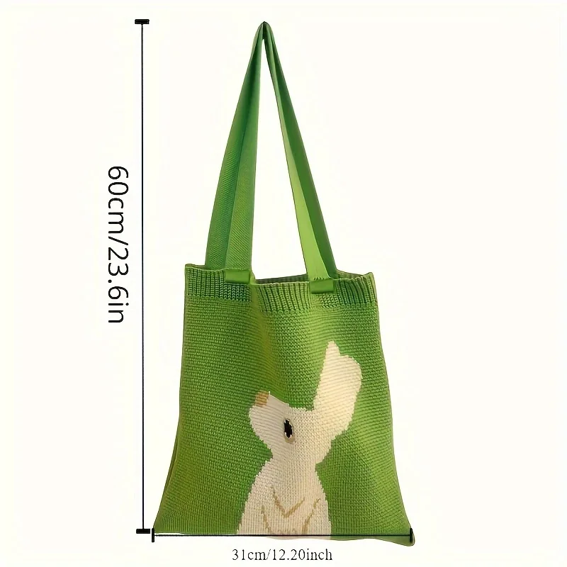 حقيبة حمل أرنب محبوكة باللون الأخضر، حقيبة محبوكة عصرية على شكل أرنب، حقيبة كتف محمولة للتسوق