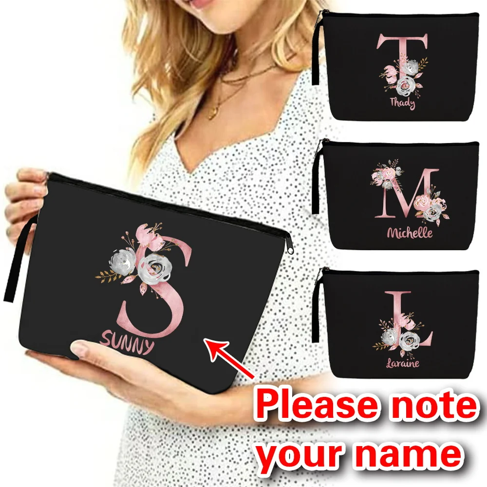 

Personalized Customized Name Makeup Bag Canvas Handbag Storage Bag Portable Travel Makeup Bag Pink Letter Series