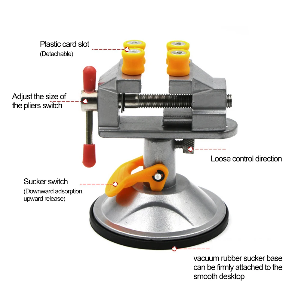 Mini tornillo de banco con ventosa, abrazadera de mesa giratoria de 360 grados, Mini herramienta de sujeción de nogal pequeña para herramientas manuales de trabajo giratorias, accesorio