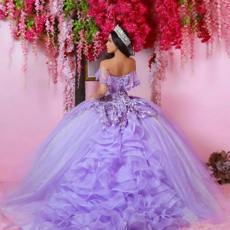 Customized Lilac Floral Quinceanera Dress Ball Gown Lace Applique Beading Mexico Sweet 16 Vestidos De 15 Años