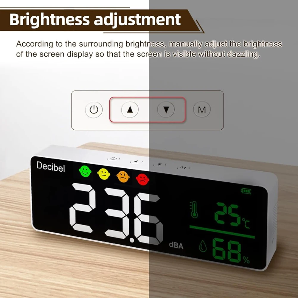 مقياس ديسيبل، شاشة LED كبيرة مقاس 11 بوصة معلقة على الحائط، مع مؤشر أيقونات التنبيه، للفصول الدراسية والاستوديو #4