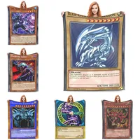 Anime Yu Gi Oh Card Throw Blanket Blue Eyes White Dragon Flannel Bedspread