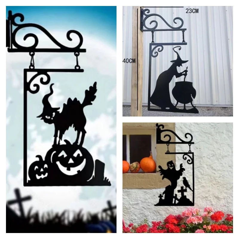 Metal Witch Sign Witch Boiler Silhouette Wall Mural Spooky Mysterious Witch Hanging Sign Halloween Horror Decor Hanging Ornament