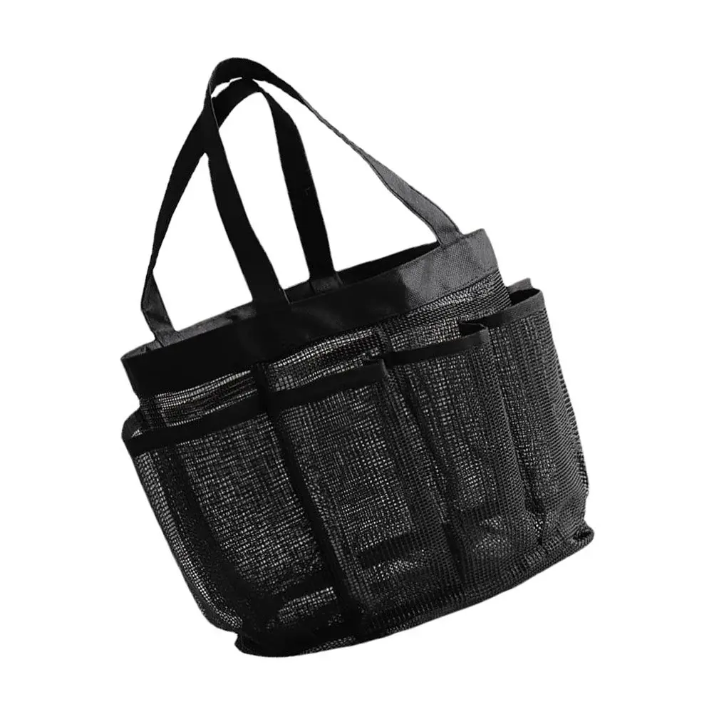 

Черная сетчатая пляжная сумка с несколькими карманами, большая вместительная сумка-тоут, дорожная сумка для хранения туалетных принадлежностей, портативный органайзер для пляжа и бассейна для всей семьи