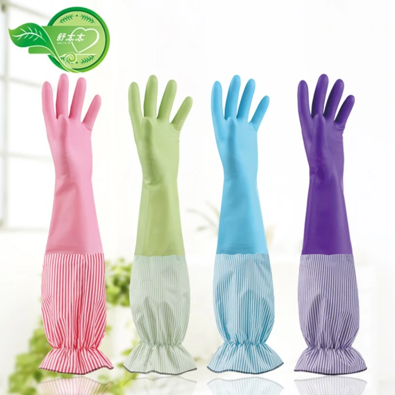 1 Pair Fashion Hemming Plus Velvet Warm Housework Gloves Kitchen Clean Durable Dish Washing Rubber Gloves