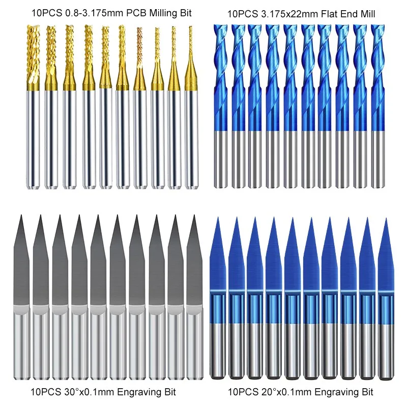 XCAN Corn Milling Cutter 3.175mm Shank Flat Bottom Engraving Bits V Groove CNC Router Bit Carbide End Mill for Woodworking 