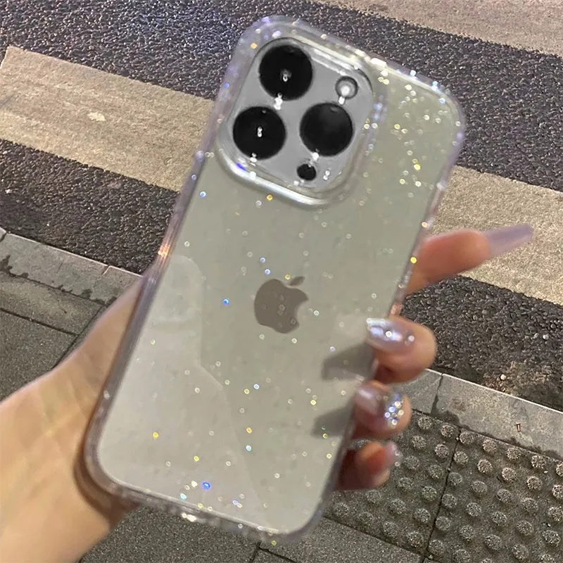 Przezroczyste modne błyszczące miękkie etui z TPU na iPhone 15 14 13 12 11 Pro Max Plus błyszcząca silikonowa osłona na zderzak