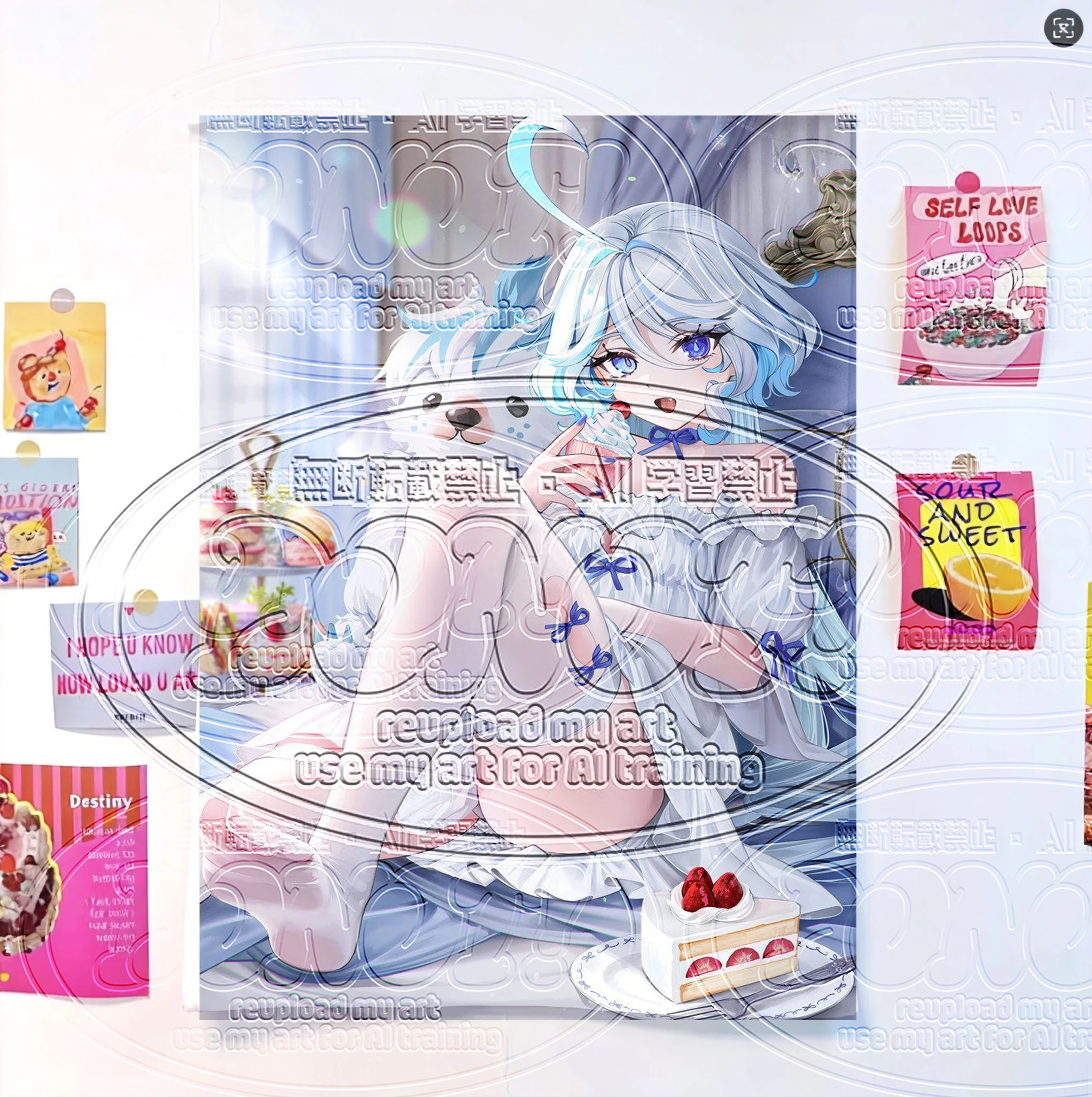 Cute Furina Scroll Tapestry, Drill-Free Anime Wall Hanging Background Cloth for Bedroom, Dorm & Living Room Wall Decor