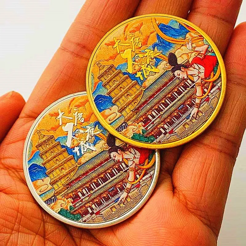 

China's Xi'an Tang Dynasty Never Sleeps City Gold-plated Painted Medallion Ornaments To Play Coin Gift Lucky Challenge Coins