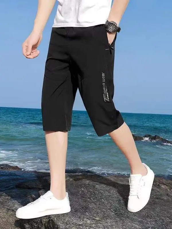 

Мужские тонкие повседневные брюки свободного кроя из ледяного шелка, укороченные (7/8), на молнии, больших размеров, модные, из полиэфирного волокна, прямого кроя, для активного отдыха