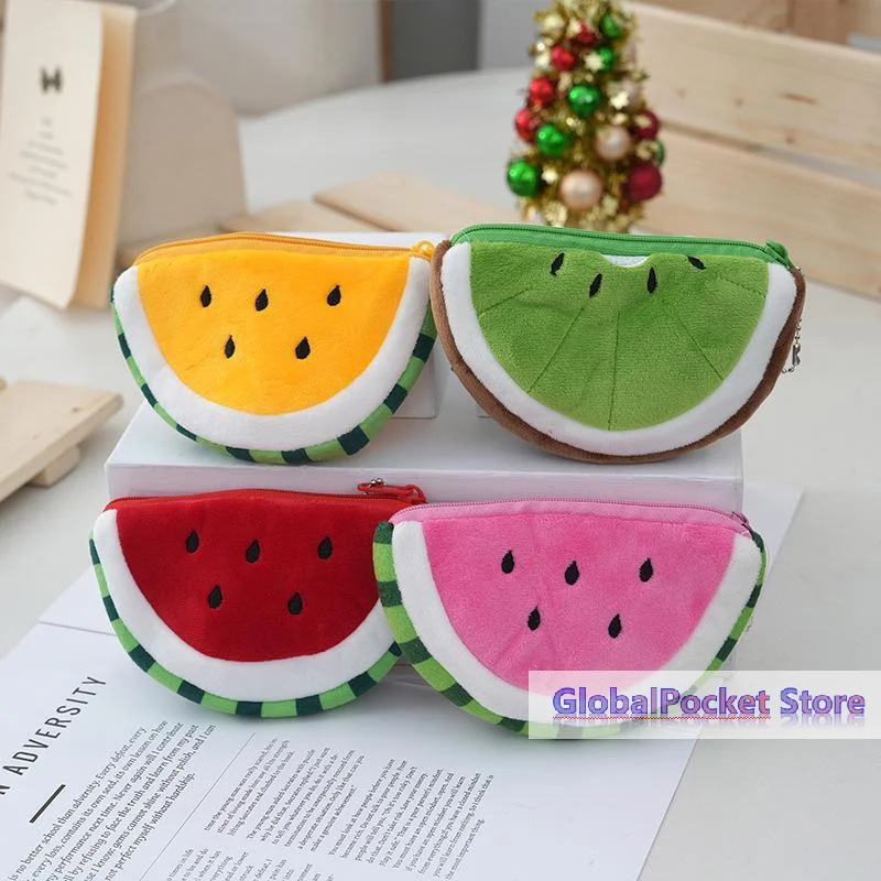[TG823]Funny Soft Watermelon Coin Purse Cute Zipper Fruit Wallet Earphone Storage Keychain Charm Cartoon Mini Card Bag Children