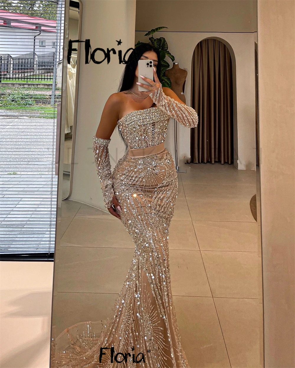 Floria Robes De Soirée Luxury Celebrity Gown Evening Dress Mermaid Sparkling Sequins Wedding Party Gowns Birthday Wear Dress