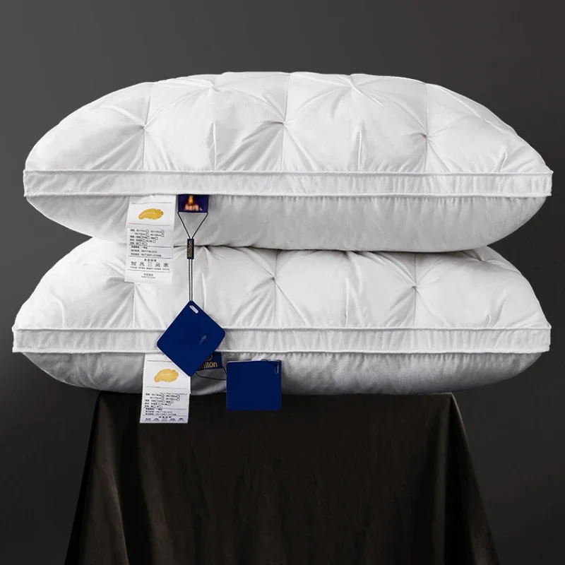 Goose Down Feeling Microfiber Pillow White Cotton PillowCover Bedroom Sleep 5-Star Hotel Pillow Low-Mid-high Pillow for Sleeping