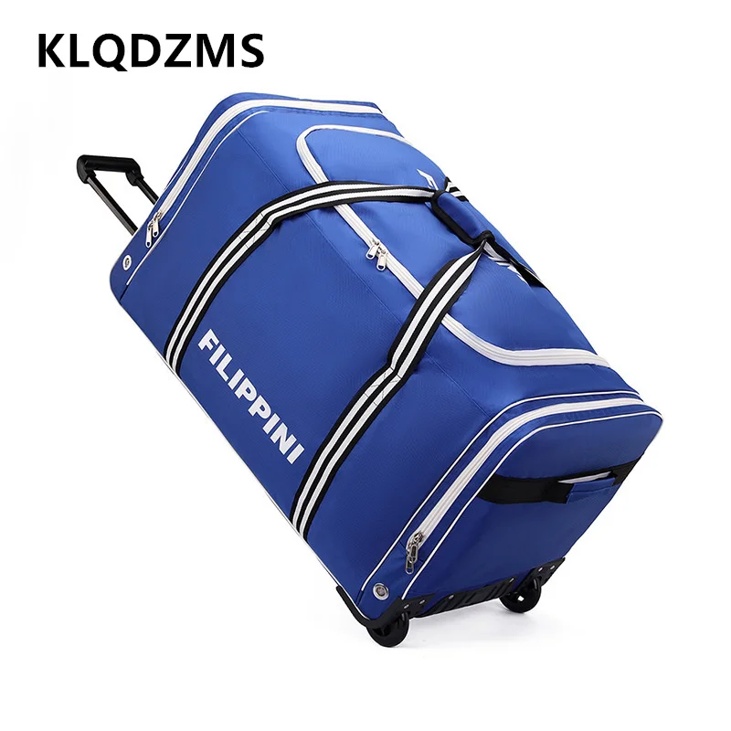KLQDZMS Men's Suitcase Large Capacity Outdoor Travel Trolley Bag Oxford Cloth Foldable Travel Bag with Wheels Rolling Luggage