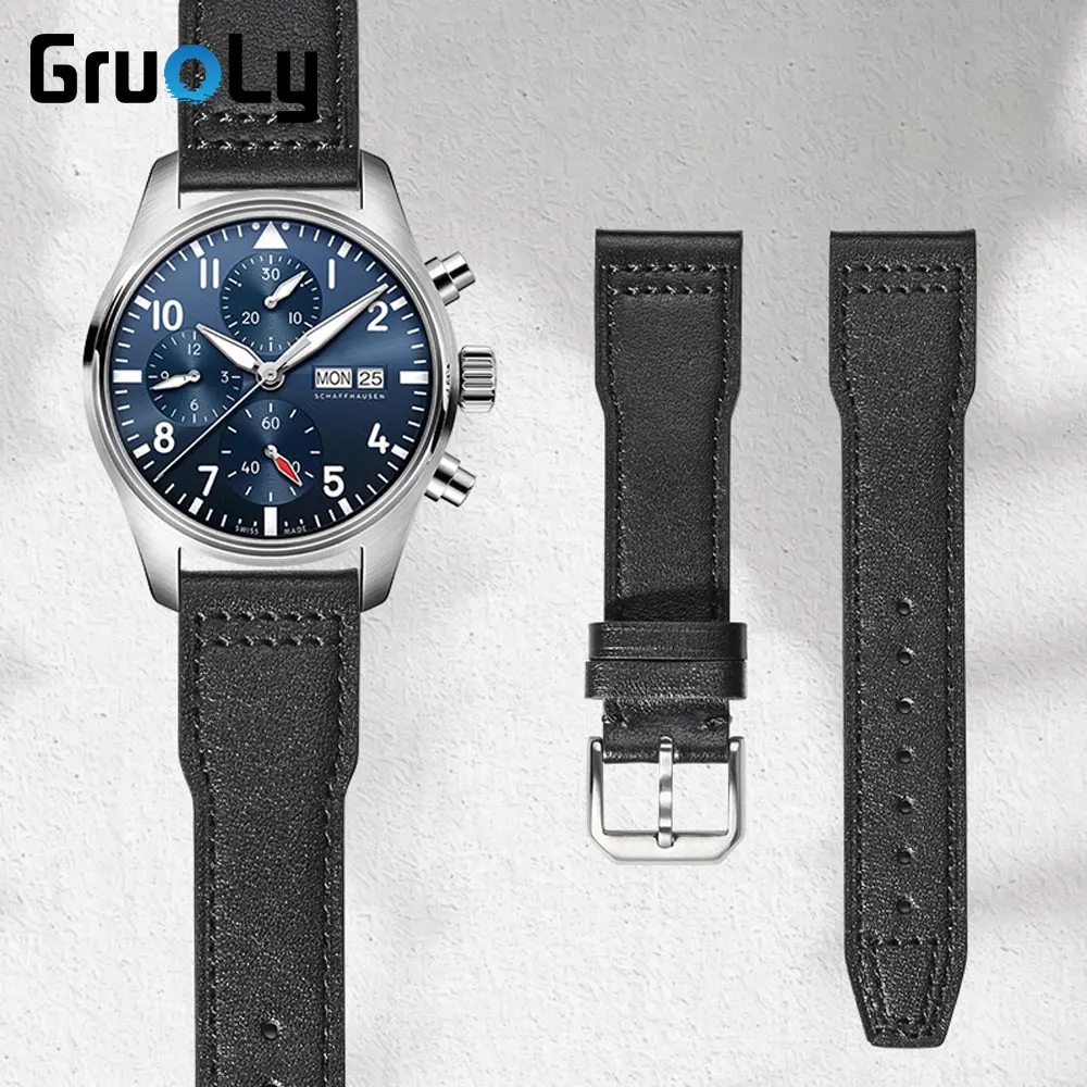 Top Layer Leather Watchband Straps 20mm 21mm 22mm Universal Wrist Band For IWC Watch Replace Band Accessories