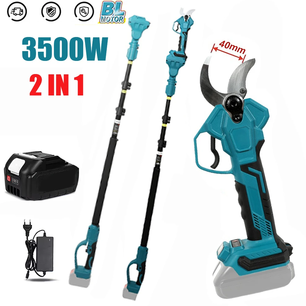 3500W 2in1 Asta telescopica alta Forbici elettriche per potatura Cesoie da potatura Attrezzo da giardino con asta telescopica per batteria Makita 21V