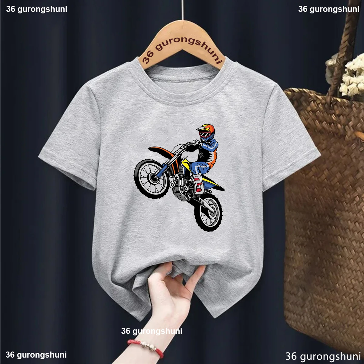 

Cool Super Motorcycle Racer Graphic Print T-Shirt Boys Fashion Hip Hop Boys Clothes Summer Grey Blue Tshirt Cute Toddler T Shirt