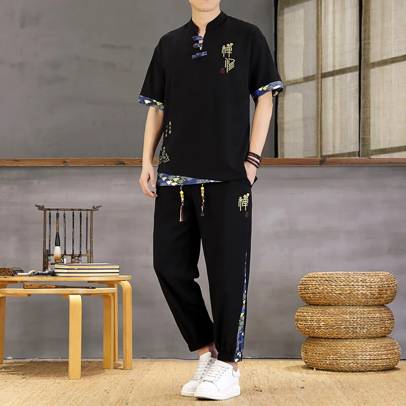 

2025 Summer New Men's High Quality Short Sleeve Shirt+Pants Chinese Style Casual Men's Set