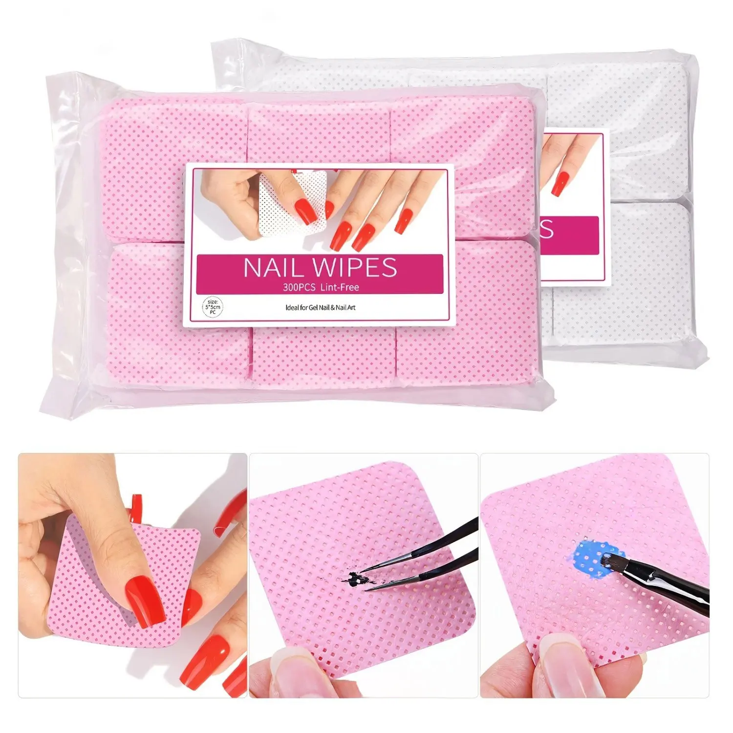แผ่นเช็ดทำความสะอาดเล็บ 300/600 ชิ้น แผ่นทำความสะอาดเล็บแบบไม่ถักทอ สำหรับผู้หญิง สาวๆ ร้านเสริมสวย ผ้าเช็ดล้างยาทาเล็บ