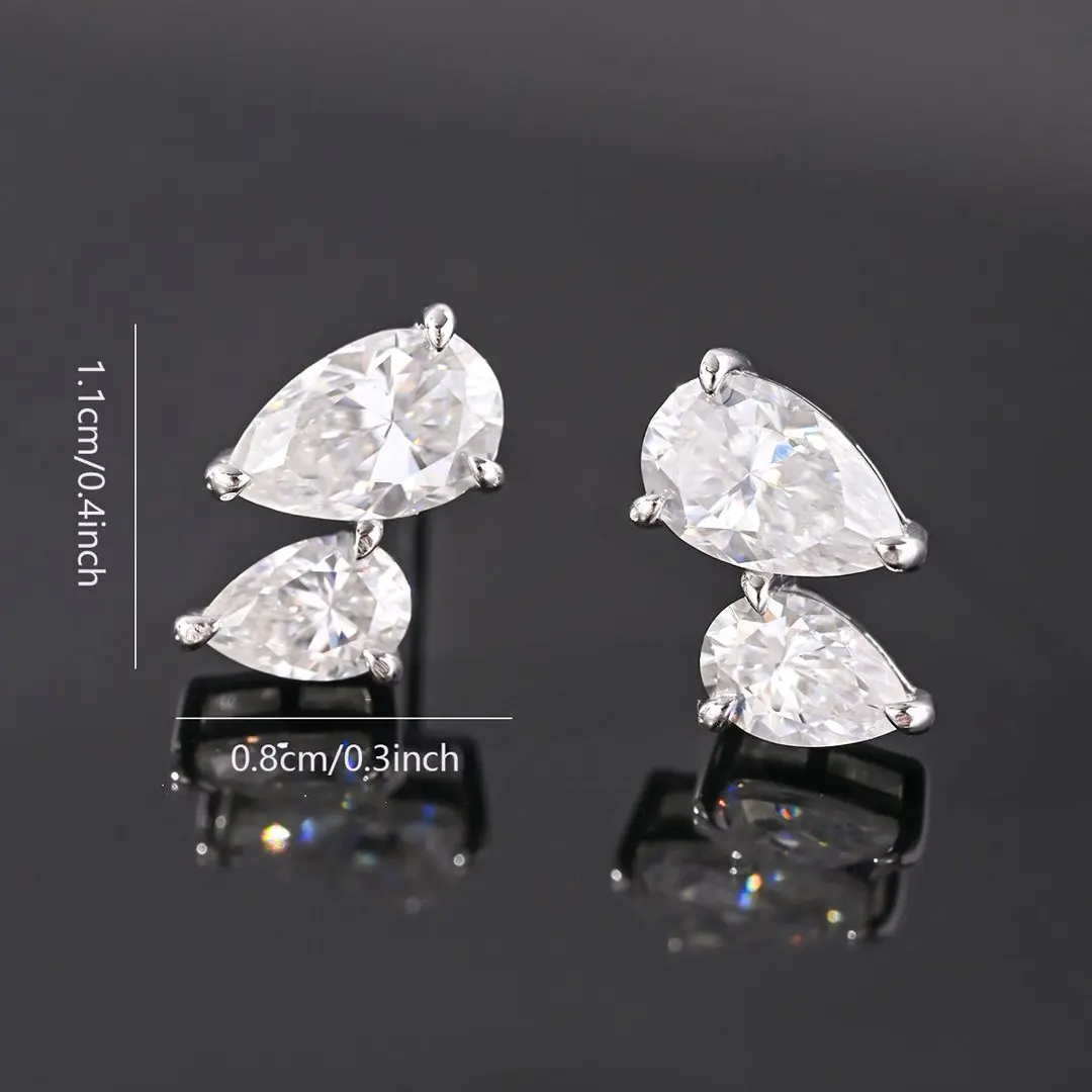 S925 Silver Plated 18K Platinum Pear-Shaped Moissanite Drill Earrings 3.0ct For Women Daily Wear Jewelry