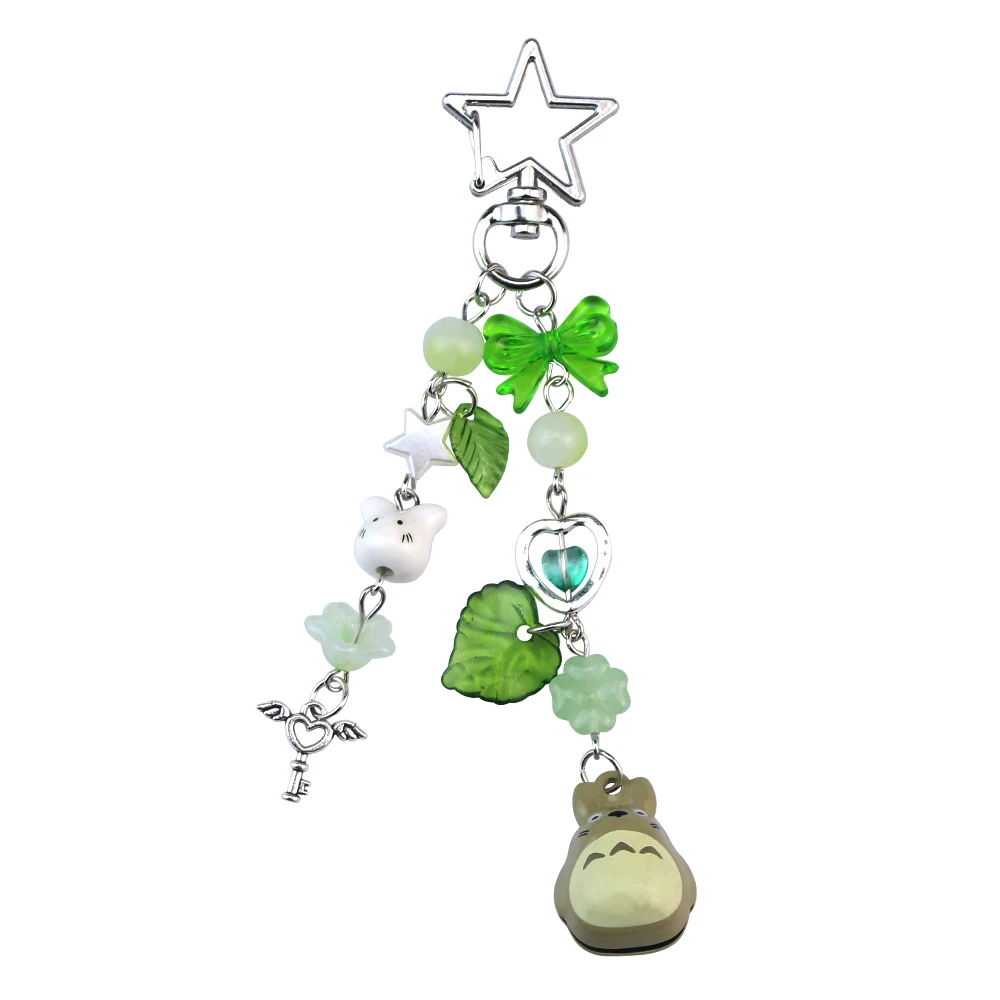 Handmade Cartoon Ceramics Cat Pendant Keychain Y2K Four Leaf Clover Beaded Backpack Charm Jewelry The Best Gift for Her