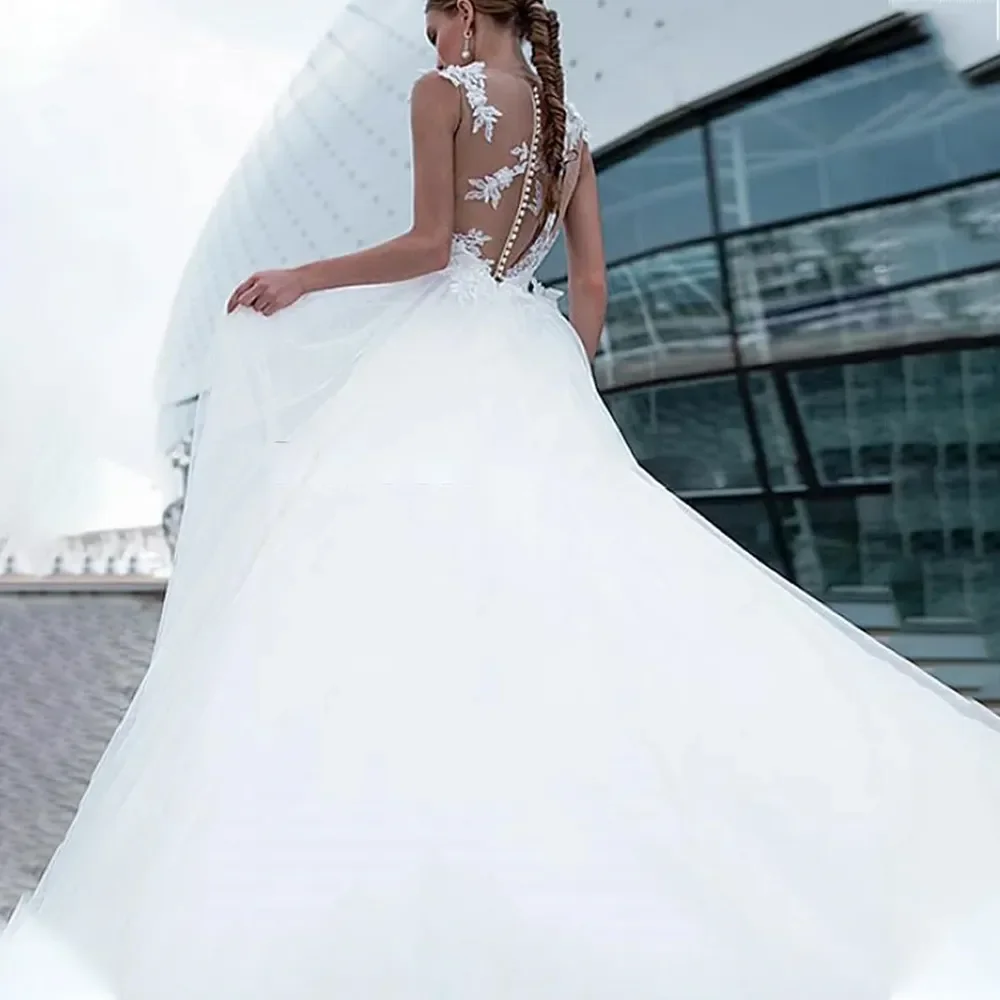 Stunningbride-vestidos De novia con apliques transparentes, vestidos De novia sin mangas, vestidos De novia personalizados en línea, vestido De novia Sexy De talla grande