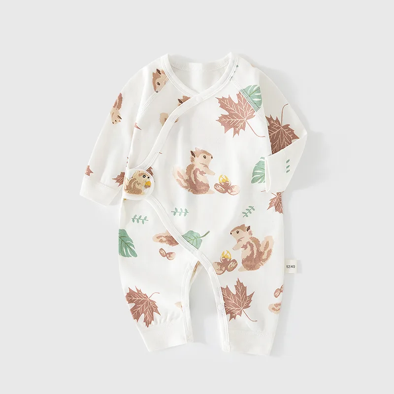 Neugeborenen-Strampler Baby Nahtloser Einteiler Herbst und Winter Reine Baumwolle Neugeborenen-Kleid Strampler mit Klettverschluss Babykleidung