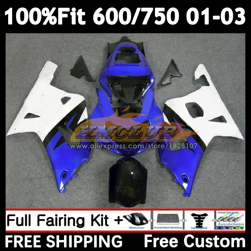 Injection Body For SUZUKI GSXR 750 600 GSXR600 2001 2002 2003 12No.14 blue white GSXR-600 K1 GSXR-750 GSXR750 01 02 03 Fairing