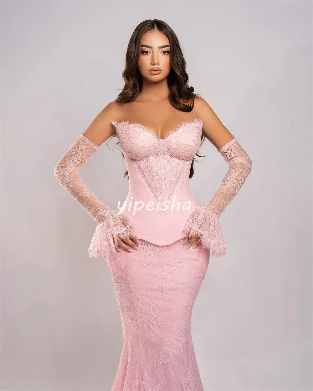 Customized Elegant Sexy Lace Ruched Pleat Mermaid Sweetheart Long Dresses Bespoke Occasion Dresses Modern Style Sizes Available