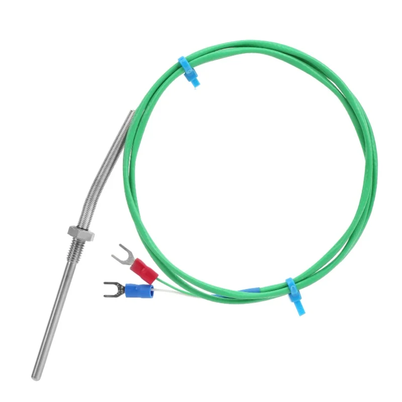 KType Thermocouple Probe Twisted Pair Shielded Screw Temperature Sensor 0200℃ Green M6x50mm(1meter )