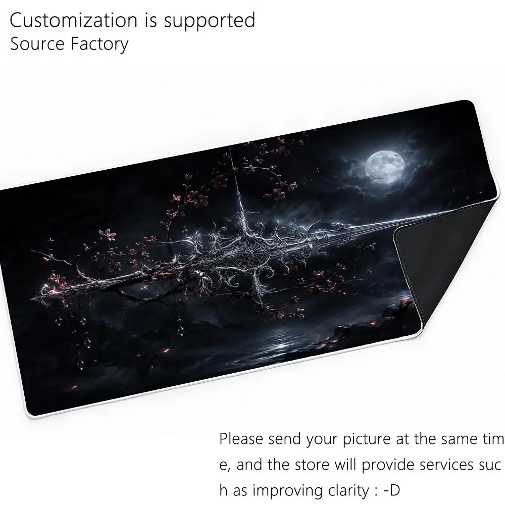 Black Ink Art Ornate Sword Pattern Large Gaming Mouse Pad Vintage Ink Wash Style Desk Mat Cool Keyboard Mat for Game Desktop