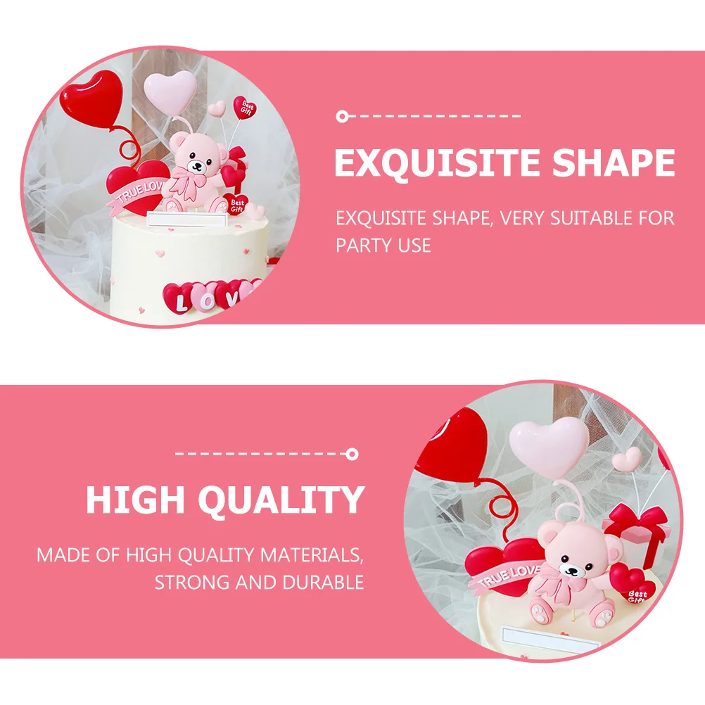 

4pcs Romantic Cartoon Bear Topper Heart Shape Love Decorations Valentine'S Day Dessert Party Decoration Pink Heart-Shaped Cake