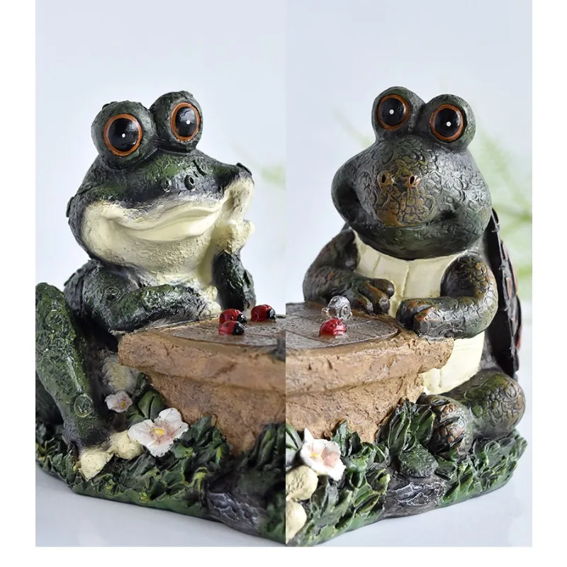 Solar Farm Wind Frog Turtle Chess Decoration Home Outdoor Garden Garden Resin Decorations Nordic Style Sculpture  Room Figure