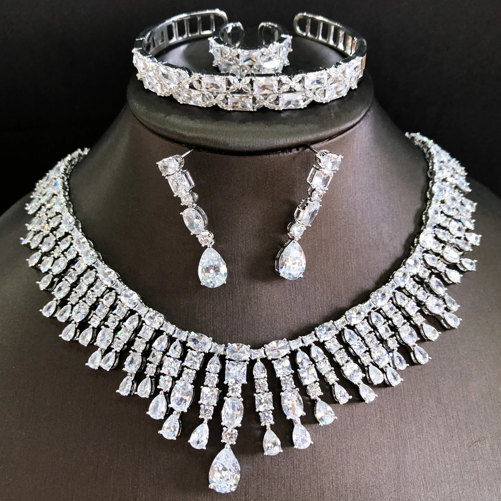 GODKI Trendy Luxury 2PCS Tassels Statement Jewelry Set For Women Wedding Full Cubic Zircon Dubai Bridal jewelry Set 2020