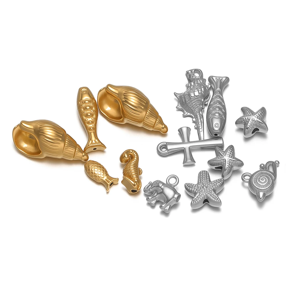 10 Stück Edelstahl 3D Meeres-Tier-Anhänger Schnecke Eleganter Fisch Anhänger DIY Schmuck Halskette Armband Zubehör Ohrringe Herstellung – Detail 3