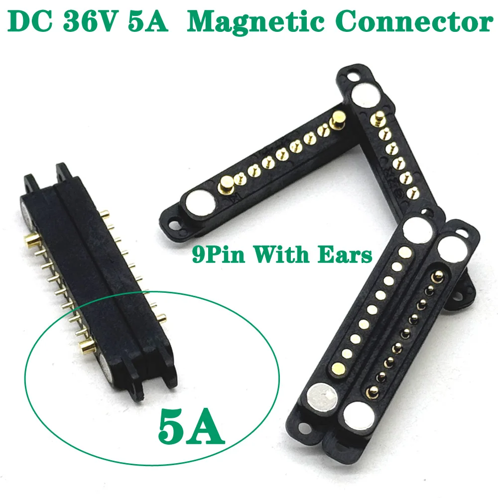 

1sets DC 36V 5A Waterproof Magnetic Pogo Pin Connector 9Pin With Ears Pogopin Male Female Spring Loaded DC Power Socket