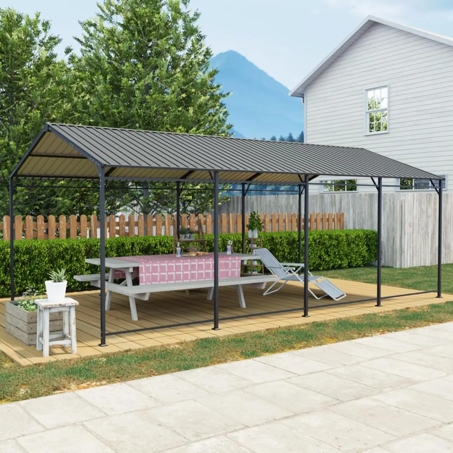 Outdoor Carport, Heavy Duty Canopy Garage with Galvanized Steel Roof and Frame, All Weather Metal Carport Large, Customized