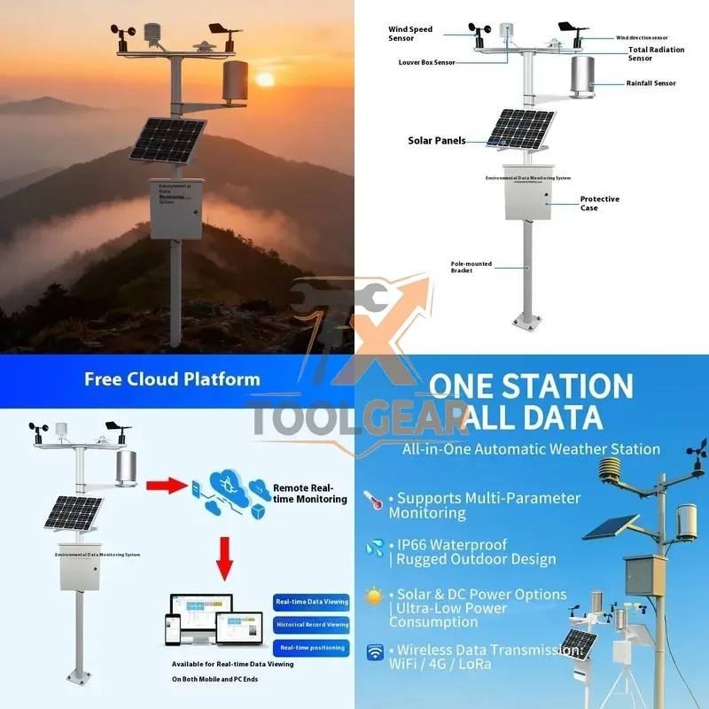 2026hotsale* Industrial IoT Solar Wireless Pole Weather Station Wind Speed Rain Gauge Solar Radiation
