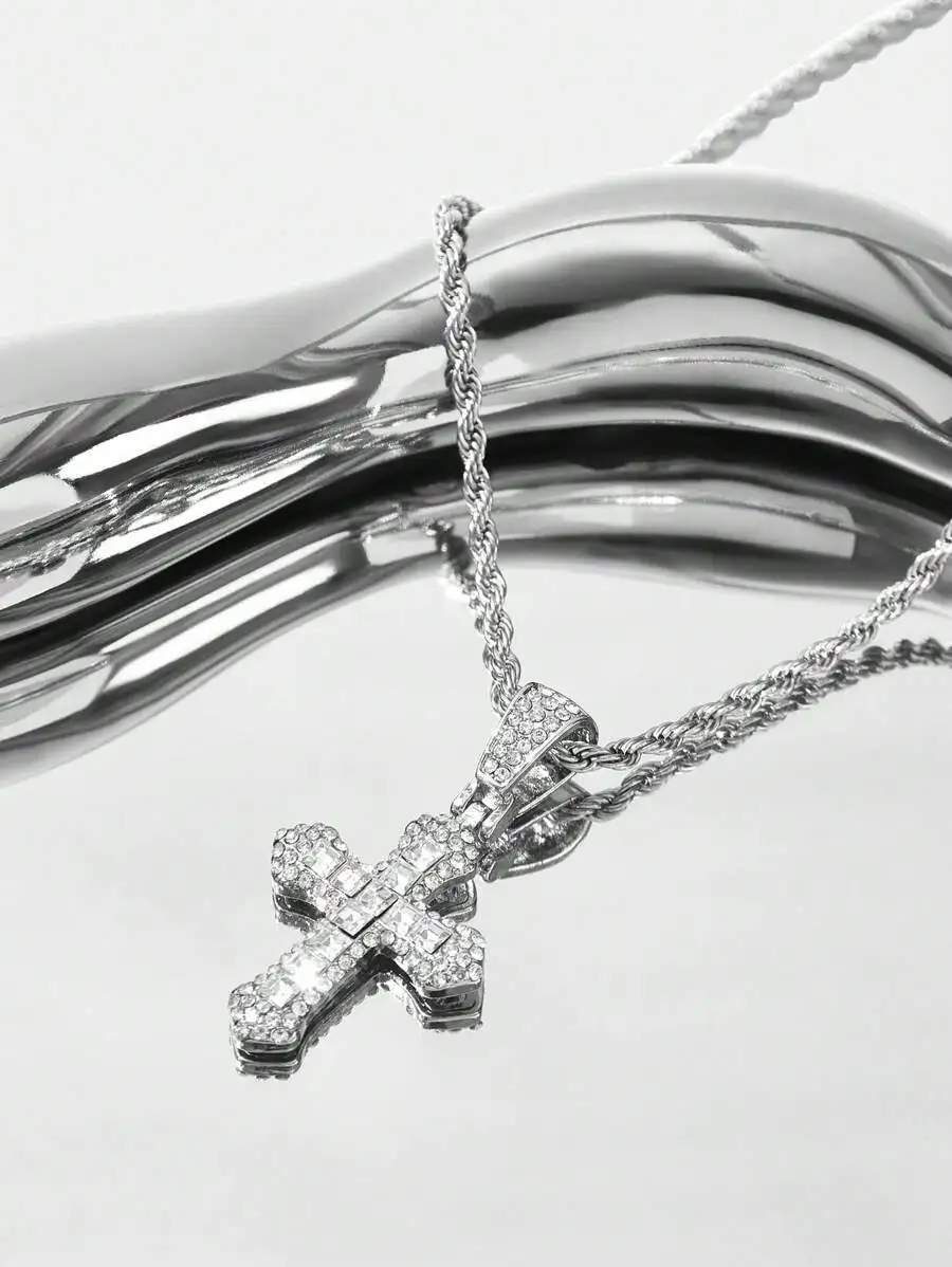 

Crystal Cross Pendant Twisted Rope Chain Necklace For Women
