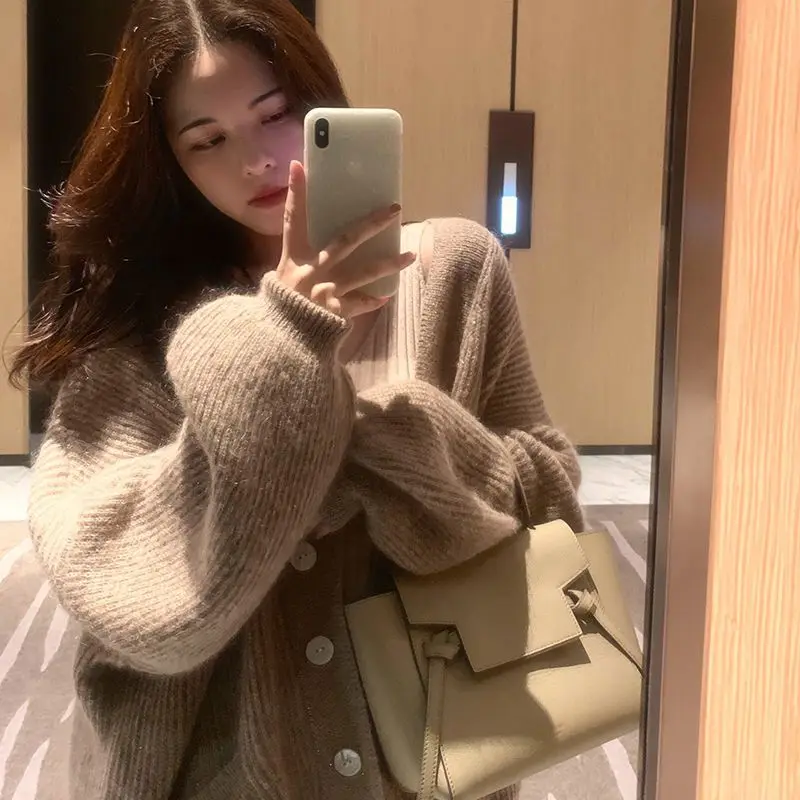 

Свободный кардиган для ленивых девочек, свитер на осень-зиму, мягкий красивый джемпер, новые минималистичные нежные топы, женские однотонные вязаные пальто