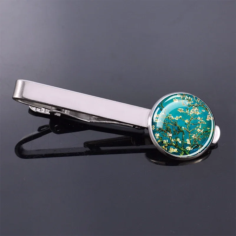 فان جوخ النفط اللوحة التعادل كليب أزياء الرجال الفن مجوهرات ليلة المشهد نمط فضي اللون التعادل كليب الفنان هدية عيد الأب