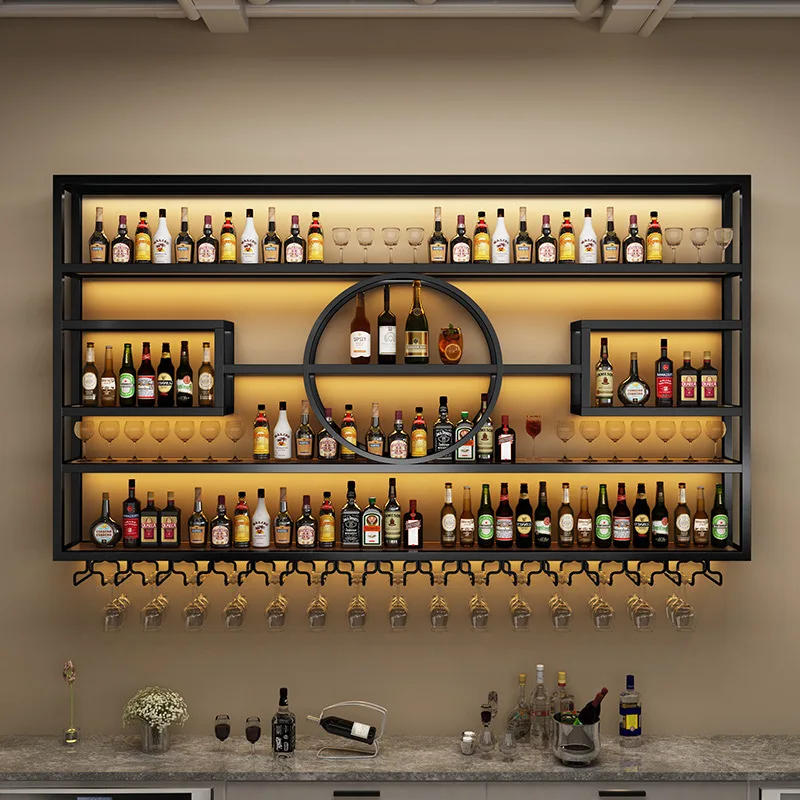 Bar bar decorative wall-mounted luminous rack, restaurant  wrought iron wine cabinet creative display