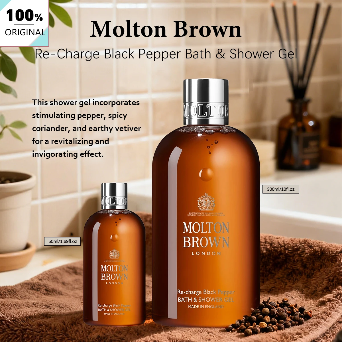 

Molton Brown Re-Charge Black Pepper Bath & Shower Gel,Non-Drying Formula,Long-Lasting Fragrance,Gentle Cleansing Action