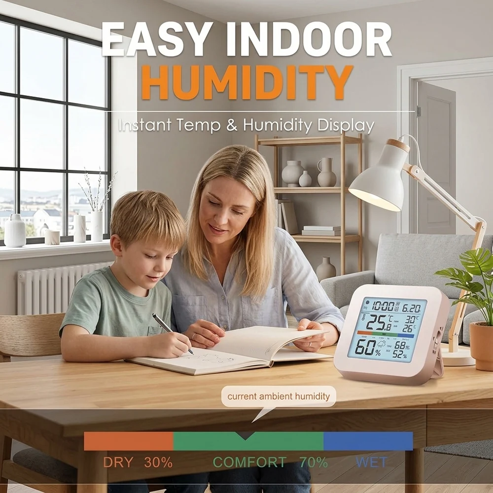 Digital Alarm Clock with Temperature Humidity Display Dual Alarm Snooze Backlight for Home Bedroom Office Kitchen Bathroom