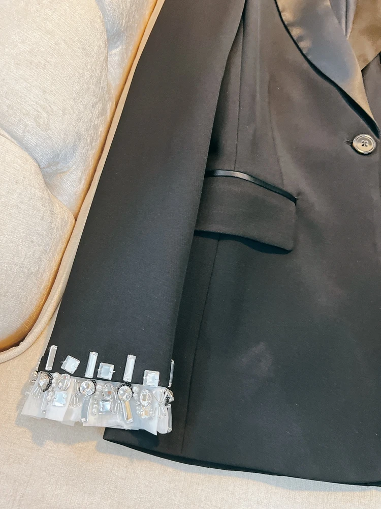 

Ele Diamond Embellied женский костюм Jaet с застежкой на талии и тяжелой вышивкой, сексуальный глубокий v-образный вырез, осень-зима, новое поступление