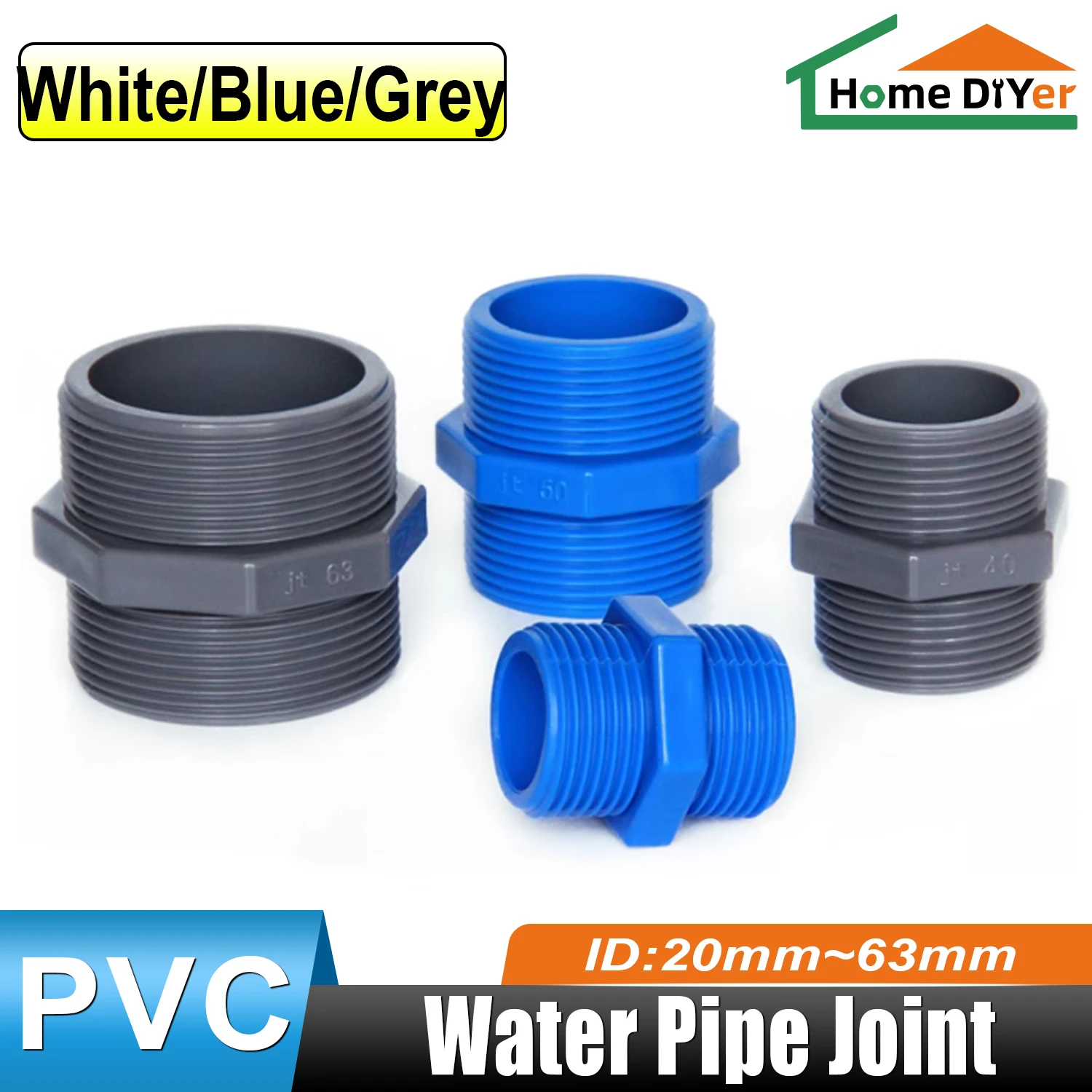 

20mm - 63mm Male Connector, Bushing Connector, Garden Irrigation Hose Connector, Aquarium Connector
