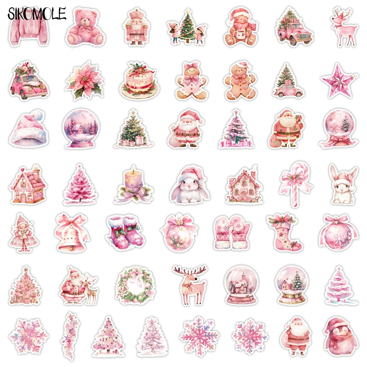 10/30/50 Uds. Pegatinas de PVC de Navidad de color rosa nórdico, decoración estética DIY, juguetes para niños, calcomanía de equipaje, paquete de pegatinas de grafiti